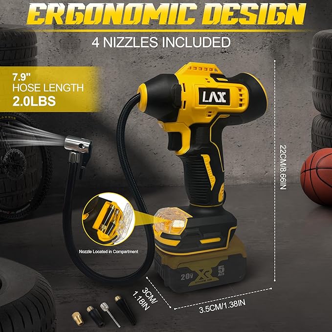 Tire Inflator Portable Air Compressor for DeWalt 20v Max Battery Power,160PSI Cordless Portable Electric Air Pump with Digital Pressure Gauge for Car Motorcycles Bike Sport Ball Auto(no battery)
