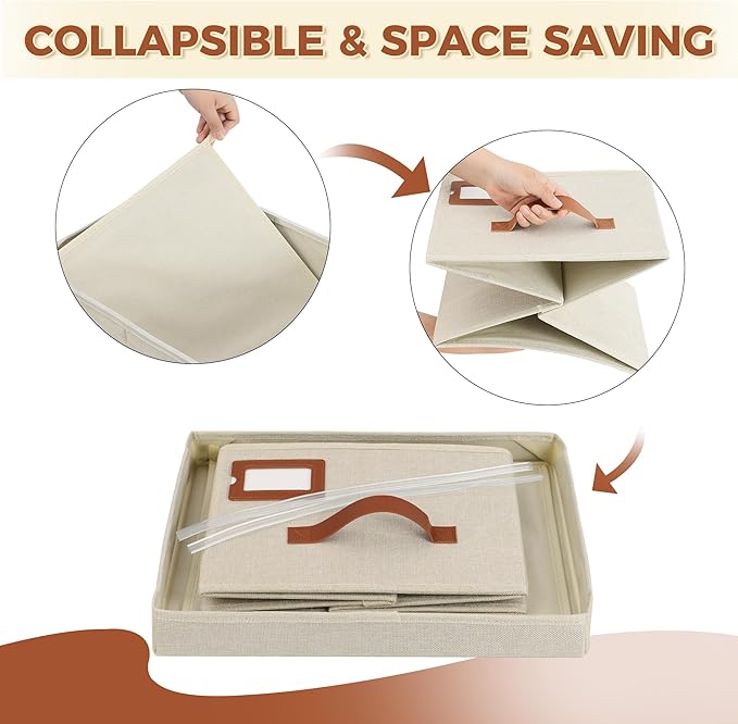 Storage Standard 2-Pack File Organizer Box with Lid - Collapsible Hanging Linen Document Organizer Portable File Boxes, Light