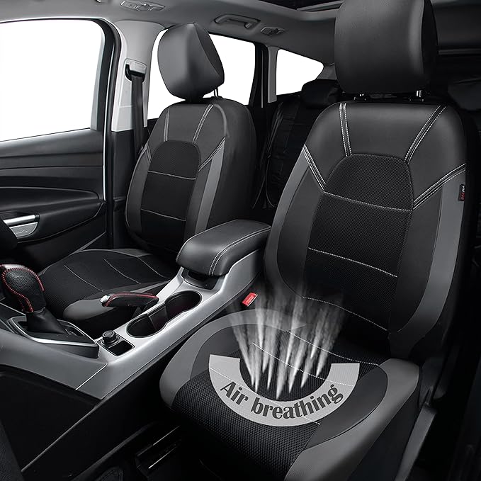 CAR PASS Leather Car Seat Covers Front Seats only, with Air Mesh Front Seat Covers Breathable, Cool Automotive Seat Covers 2 