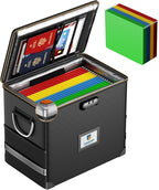 File Organizer with Lock,Fireproof Document Box,Hard Safe Box Includes 10 Hanging File Folders for Letter Size,Filing Cabinet