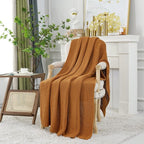Chunky Cable Knit Throw Blanket Lightweight Burnt Orange 100% Organic Cotton Blanket for Sofa Couch Bed Baby Nursery, Rustic 