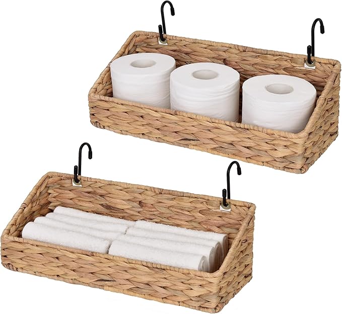 StorageWorks Woven Wall Baskets for Storage, Water Hyacinth Baskets for Shelf, Wall Storage for Kitchen and Bathroom, Hanging