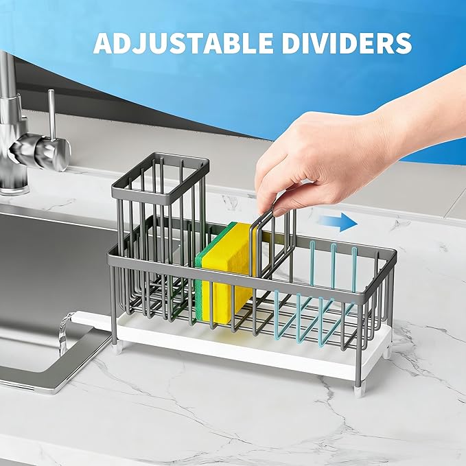 Cisily Sponge Holder for Kitchen Sink, Sink Caddy Organizer with High Brush Holder, Kitchen Countertop Organizers and Storage