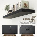 12 Inch Deep Floating Shelves | 55 Inch Black Floating Shelves | 55" W x 12" D Rustic Wood Shelves for Wall | Deep Black Shel