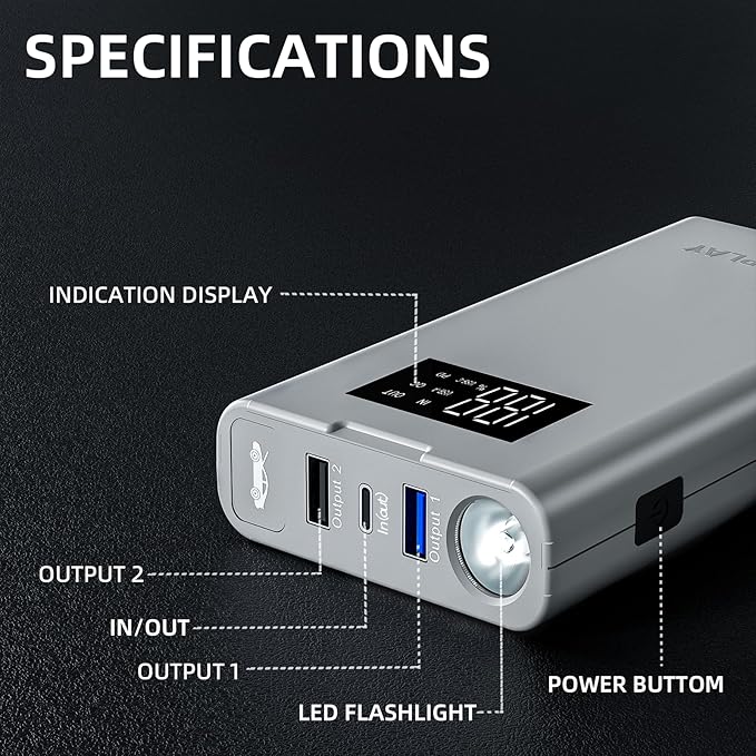 IDEAPLAY Jump Starter, 1500A Car Battery Jump Starter Portable for Up to 7.0L Gas and 5.5L Diesel Engine,Type C Fast