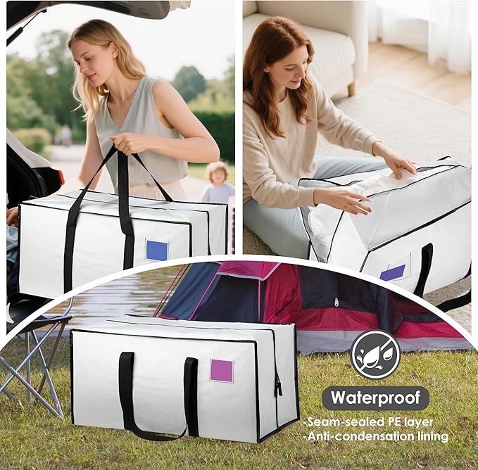 6 Pack Moving Bags with Full-Open Side Zipper, Extra Large 93L Heavy Duty Waterproof Foldable Storage Totes for College Dorm,