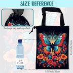 Car Garbage Bag Colorful Butterfly with Flowers Hanging Canvas Car Trash Bag Waterproof Drawstring Car Back Seat Organizer for Car Back Front Seat Console with Adjustable Buckle