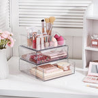 Vtopmart 3 Tier Clear Makeup Organizer with Drawer, Cosmetic Storage for Dresser Countertop and Bathroom Vanity, Beauty Holde