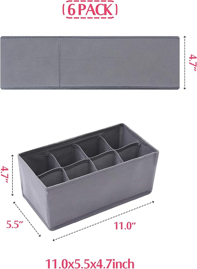DIOMMELL 6 Pack Foldable Cloth Storage Box Closet Dresser Drawer Organizer Fabric Baskets Bins Containers Divider for Clothes