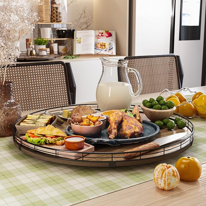 Acacia Wood 21" Lazy Susan Turntable Organizer for Table Top, Farmhouse Extra Large Round Lazy Susan for Serving Kitchen Coun
