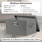 Graciadeco Medium 15" 21 Quart Collapsible Stackable Storage Bins with Lids, 5 Packs Grey Foldable Fabric Closet Boxes Heavy-