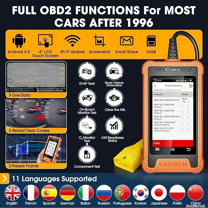 LAUNCH Creader Elite Bidirectional Tool Fit for Ford Lincoln Mercury Mazda, Full Systems All Resets OBD2 Scanner, PMI Function