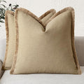 Foindtower Set of 2 Decorative Linen Fringe Throw Pillow Covers Farmhouse Cushion Cover with Tassels Soft Accent Pillowcase f