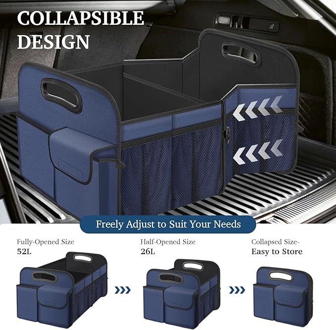 Femuar Car Trunk Organizer, Collapsible, Waterproof, Non-Slip, Blue, 52L, 5 Compartments, Rectangular, Portable, Practical