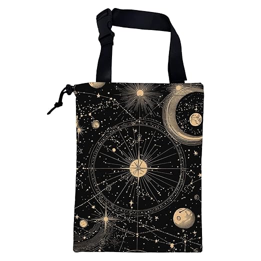 Car Trash Bag Vintage Astrology Planets Leak-Proof Car Garbage Bag with Drawstring Foldable Canvas Trash Bin with Adjustable Buckle for Car Accessories, Travelling, Camping