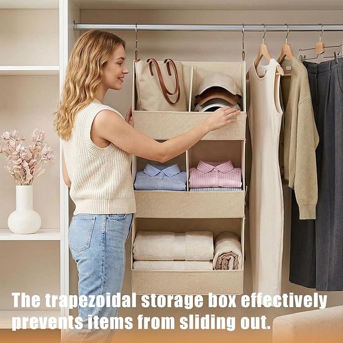 1 Pack,Extra Large Hanging Closet Organizer, Disassemblable Clothes Hanging Shelves,Collapsible Fabric Closet Storage System 