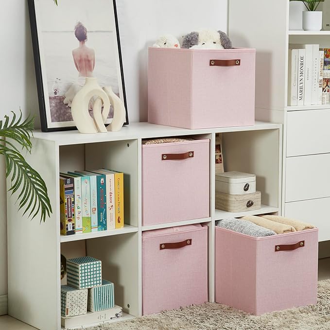 Bagnizer Collapsible Fabric Storage Cube Bins with 2 Reinforced PU Handles, Foldable Storage Organizer Baskets for Closet, Sh
