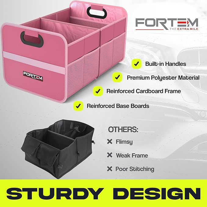 FORTEM Car Trunk Organizer, Collapsible Two Compartment Organizer, Foldable SUV & Truck Storage for Car Accessories for