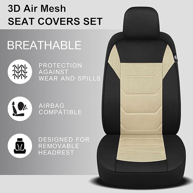 3D Air Mesh Car Seat Cover Front Sets Washable and Breathable Premium Cloth Automotive Vehicle Seat Covers for Cars Interior,