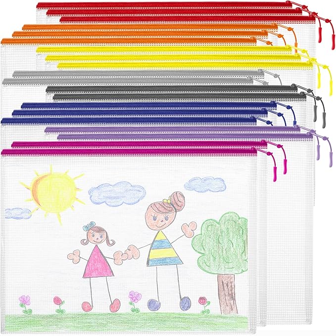 20PCS Mesh Zipper Pouch Bags, A4 13x9 Inches Waterproof Mesh Bags with Zipper, Plastic Zipper Pouch for Organizing, Mesh Bag 