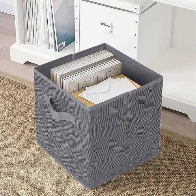ShellKingdom Foldable Fabric Storage Cubes and Cloth Organizer Drawer for Closet and Toys, 6 Pack (Dark Gray with Black Strip