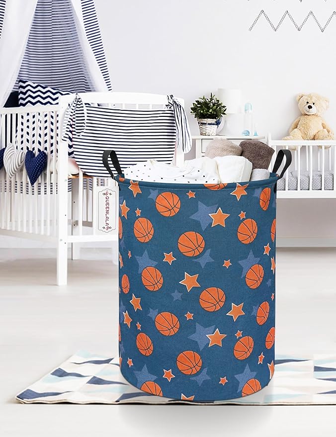 QUEENLALA Large Storage Basket,Laundry Hamper/Bathroom/Home Decor/Collapsible Round Storage Bin,Boys and Girls Hamper/Boxes/C