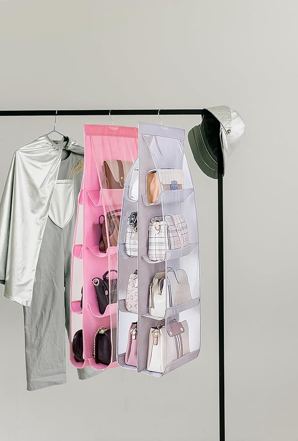 AARAINBOW 2 Packs Hanging Handbag Purse Organizer, Hanging Hand Bag Organizer Wardrobe Closet Purse Holder, 8 Pockets, 43.3L 