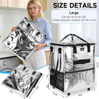 Large Reusable Grocery Bag On Wheels, 130L Foldable Tote, 5 Swivel Wheel Shopping Trolley with Multiple Pockets, Zippered Top, Folds Flat for Storage, for Shopping, Laundry, Camping, Moving, Silver