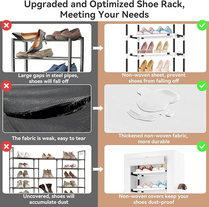 ROJASOP Shoe Rack with Covers 10 Tier Large Shoe Organizer Tall Shoe Closet Storage for 20-22 Pairs Shoe and Boot, Free Stand