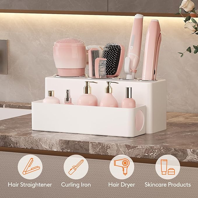 Lifewit Hair Tool Organizer Countertop, Removable Blow Dryer Holder for Bathroom, Acrylic Hot Tools Organizer Storage for Cur
