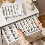Velvet Jewelry Drawer Organizer Trays – Large White Stackable Jewelry Storage Inserts Set, 4-Layer Jewelry Tray Set for Earri