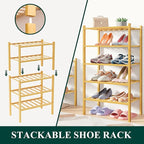 Smiry Bamboo Shoe Rack for Closet, 2 Tier Small Wooden Stackable Shoe Organizer, Free Standing Shoes Storage Shelf for Entryw