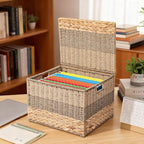 Decorative File Box 14 x 12 x 11 in Wicker Seagrass File Basket Organizer for Letter Size Hand Woven Hanging Filing Cabinet w
