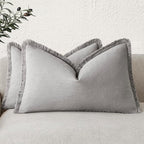 Foindtower Set of 2 Decorative Linen Fringe Throw Pillow Covers Cozy Farmhouse Cushion Cover with Tassels Accent Pillowcase f