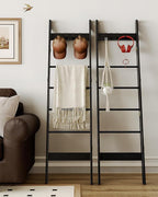Hzuaneri Blanket Ladder for Living Room, Decorative Quilt Rack with 4 Removable Hooks, 6-Tier Farmhouse Ladder Holder Shelf O