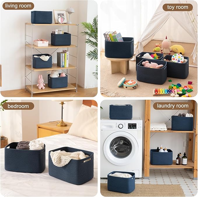 OIASKET Storage Baskets for Organizing, Woven Decorative Baskets for Shelves - Books, Towels, and Clothes, Cotton Rope Toy St