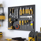 Spampur Peg Board, 4 Pack Metal Pegboard Panels with 50 Hooks, Black Pegboards Wall Organizer, Heavy Duty Peg Board for Walls