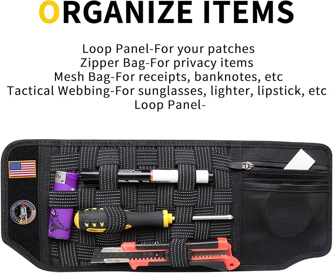 Tactical Sun Visor Organizer Visor Storage Compatible with 2021 2022 2023 2024 2025 2026 Ford Bronco 2/4 Door Accessories Car Sun Visor Sunglasses Holder Webbing Molle Panel, Driver+Passenger