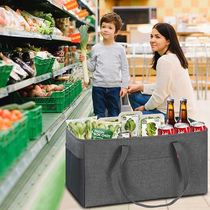 LHZK Standing Extra Large Utility Tote Bag with Metal Wire Frame and the Sides Rinforced, Extra Large Tote Bag with Handle,