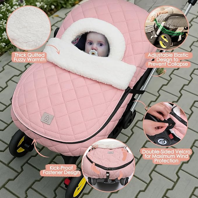 ACRABROS Car Seat Cover Baby: Winter Infant Carseat Canopy for Boy Girl Newborn, Zipper Peeping Window, Warm Cozy Cold Weathe
