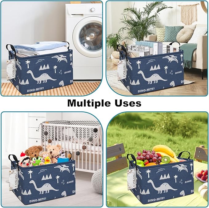 FANKANG Storage Bins, Nursery Hamper Canvas Laundry Basket Foldable with Waterproof PE Coating Large Storage Baskets for Kids