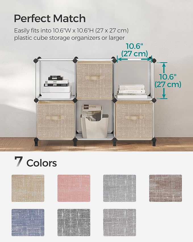 SONGMICS Storage Cubes, 11-Inch Non-Woven Fabric Bins with Double Handles, Set of 6, Closet Organizers for Shelves, Foldable,