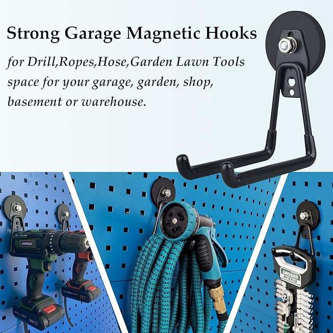 ULIBERMAGNET Magnetic Hooks,Heavy Duty Extra Large Hooks,Power Tool Organizer for Workshop Organization, 2 Pack Tool Hooks fo