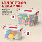 Tribello Clear Plastic Storage Bins with Lids and Handle Stackable Storage Bins, 2 Pack, 5 Quarts and 9 Quarts
