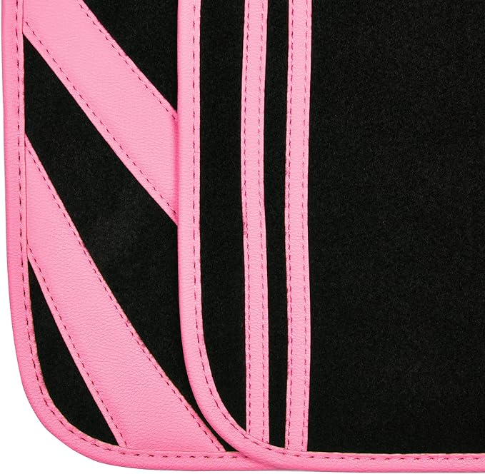 CAR PASS Pink Edge Faux Leather Car Floor Mats Universal Car Carpet Mats with Double Stitch Line Anti-Slip Backing Design, fo