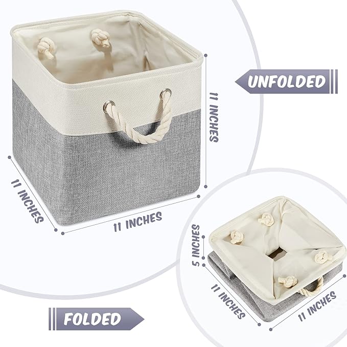 Geiserailie 6 Pcs 11 x 11 Inch Cube Storage Bins Fabric Storage Organizer Bins Foldable Cube Baskets with Sturdy Carry Handle