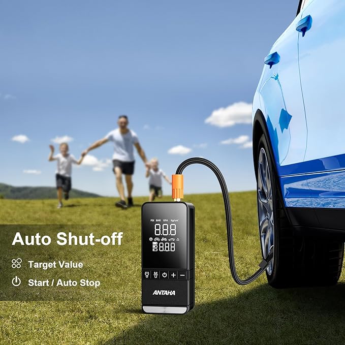 Tire Inflator Portable Air Compressor, 150 PSI Cordless Smart Air Pump for Car Tires, LED Light & Auto Shut-Off, Tires Pump for Car, Motorcycles, Bikes, Balls, Mini Bike Pump & Car Accessories