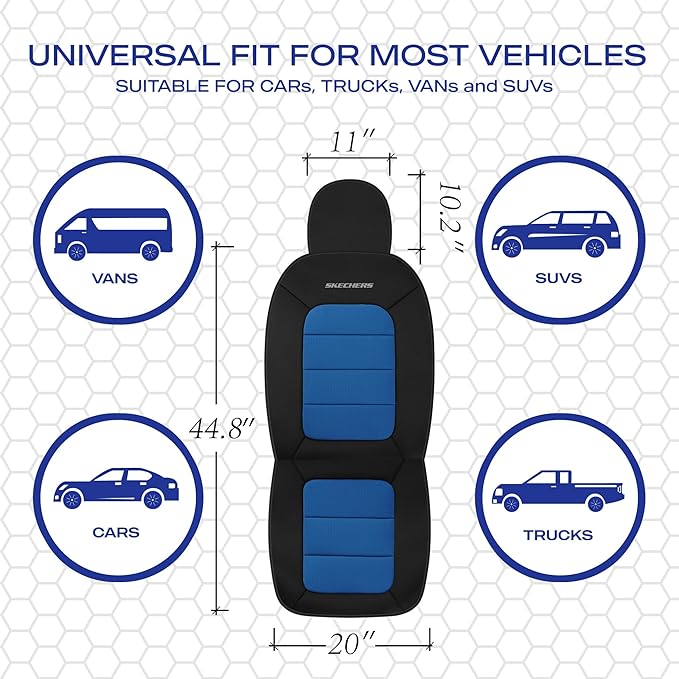 Skechers Memory Foam Car Seat Covers,Thick Cool Touch Fabric Seat Covers,Front Seat Cover Airbag Compatible,Automotive Comfor