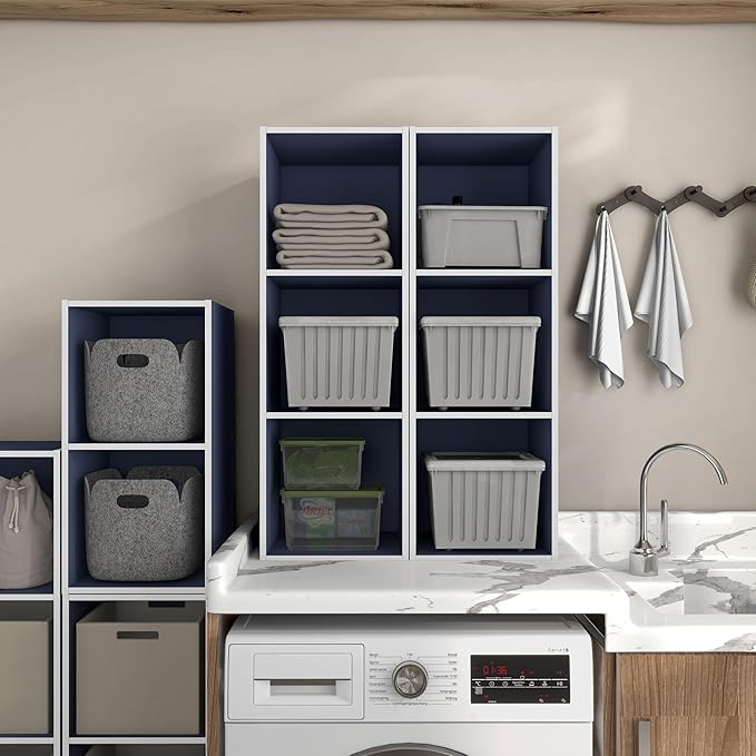 Homes: Inside + Out Apexa 3-Cube Storage Organizer Shelves, Stackable Wood Bookcase Fits Cubby Bins for Organization, Dorm Te