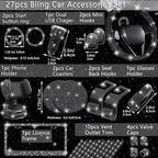 NBTEPEM 27 PCs Black Bling Car Accessories Set for Women, Steering Wheel Covers Universal Fit 15 Inch, Bling License Plate Frame, Bling Phone Holder, Bling Car Coasters (Black Diamond)